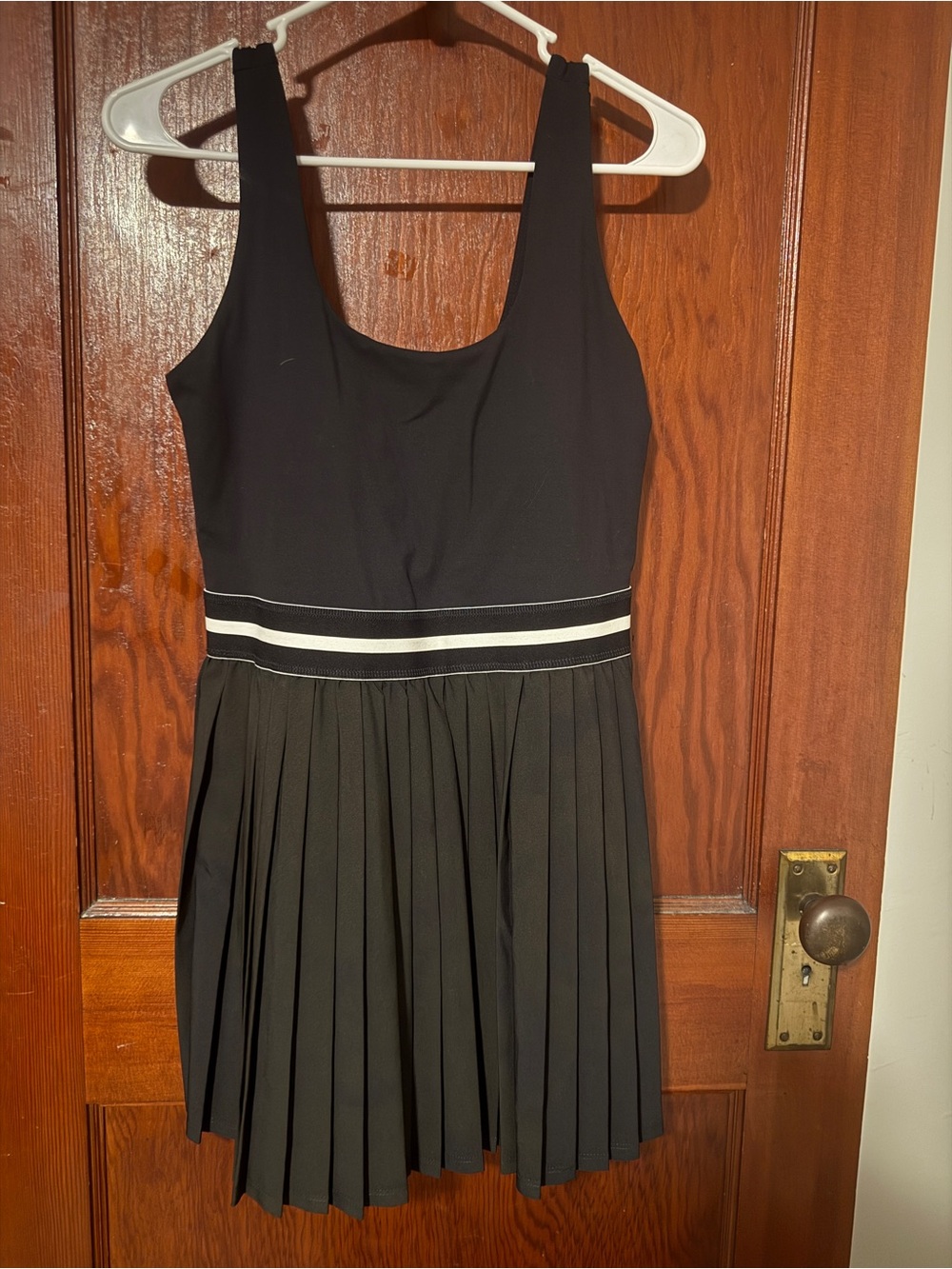 all in motion Black Mini Dress with White Waist Stripes